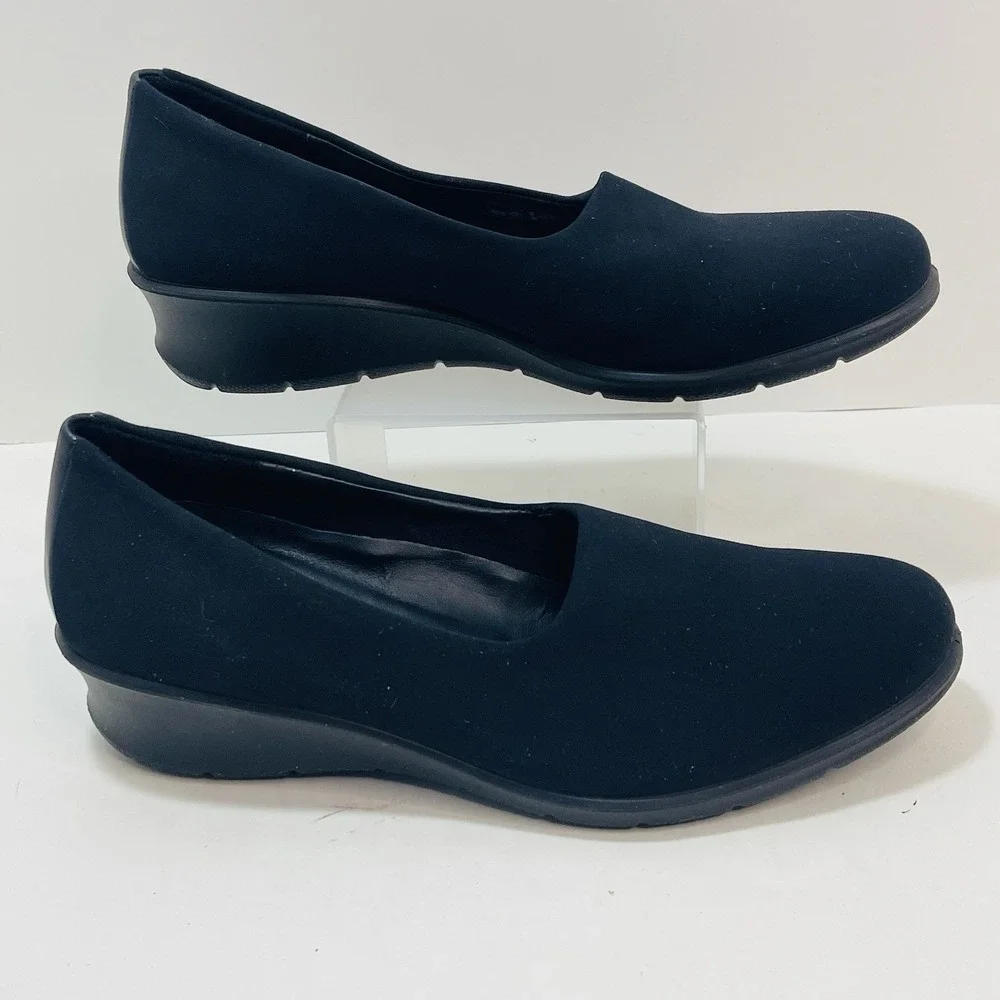 ECCO Felicia Wedge Shoes EU40 Sz 9-9.5 Black Stretch Slip On Comfort Casual Chic